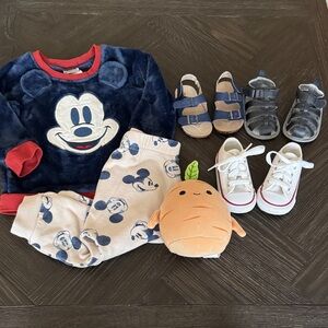 Disney Mickey Toddler Bundle 24M | Sweatsuit Outfit + Converse Shoes Sandals Toy